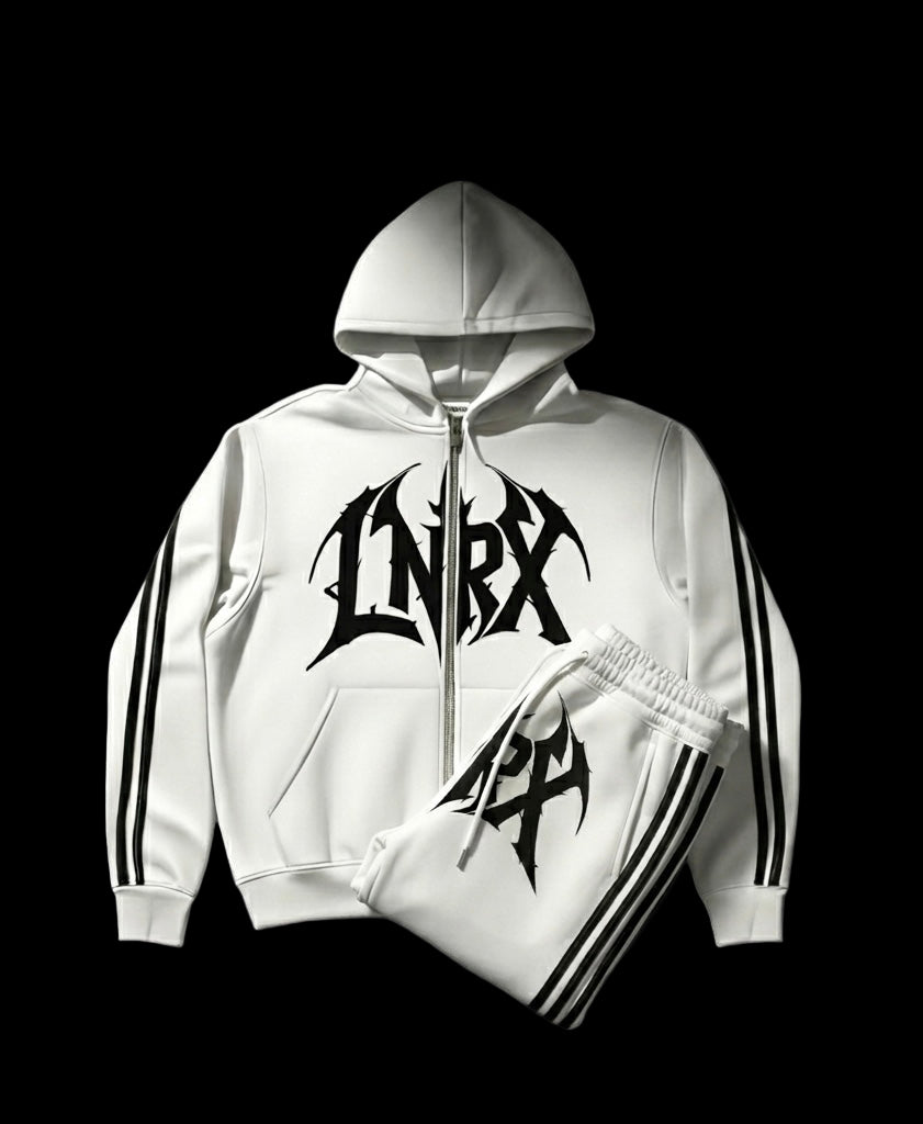 LNRX White Y2K Gothic Tracksuit | Full Zip Hoodie & Jogger Set