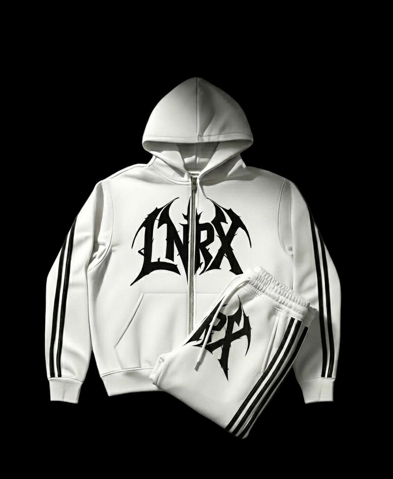 LNRX White Y2K Gothic Tracksuit | Full Zip Hoodie & Jogger Set