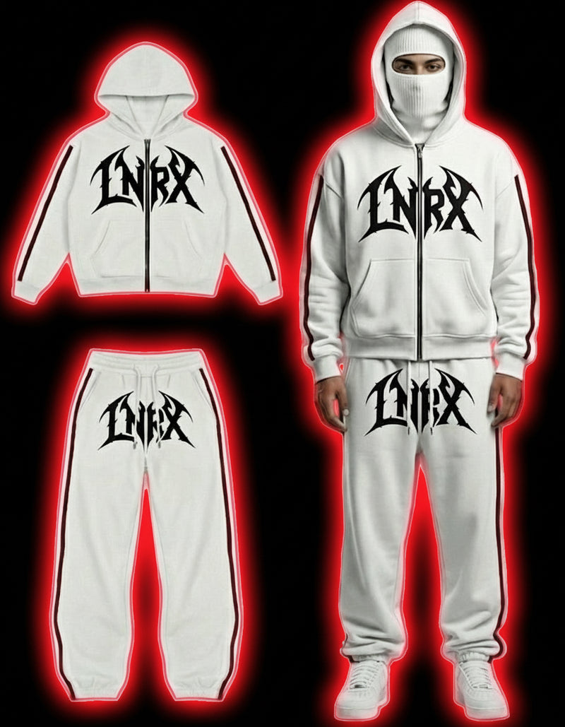 LNRX White Y2K Gothic Tracksuit | Full Zip Hoodie & Jogger Set